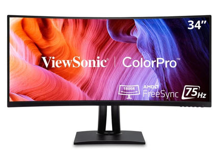 ViewSonic ColorPro VP3456A 34" Class UW-QHD Curved Screen LED Monitor - 21:9 - Black - 34" Viewable - Vertical Alignment (VA) - LED Backlight - 3440 x 1440 - 16.7 Million Colors - FreeSync - 400 Nit - 5 ms - 75 Hz Refresh Rate - Speakers - Swivel, He...
