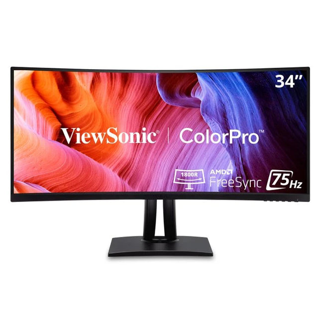ViewSonic ColorPro VP3456A 34" Class UW-QHD Curved Screen LED Monitor - 21:9 - Black - 34" Viewable - Vertical Alignment (VA) - LED Backlight - 3440 x 1440 - 16.7 Million Colors - FreeSync - 400 Nit - 5 ms - 75 Hz Refresh Rate - Speakers - Swivel, He...