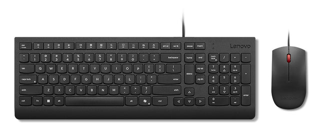 Lenovo Essential Wired Combo Black US English - USB Type A Membrane Cable Keyboard - English (US) - Black - USB Type A Cable Mouse - Optical - 1600 dpi - 3 Button - Scroll Wheel - Black - CoPilot Hot Key(s) - Symmetrical - Compatible with PC