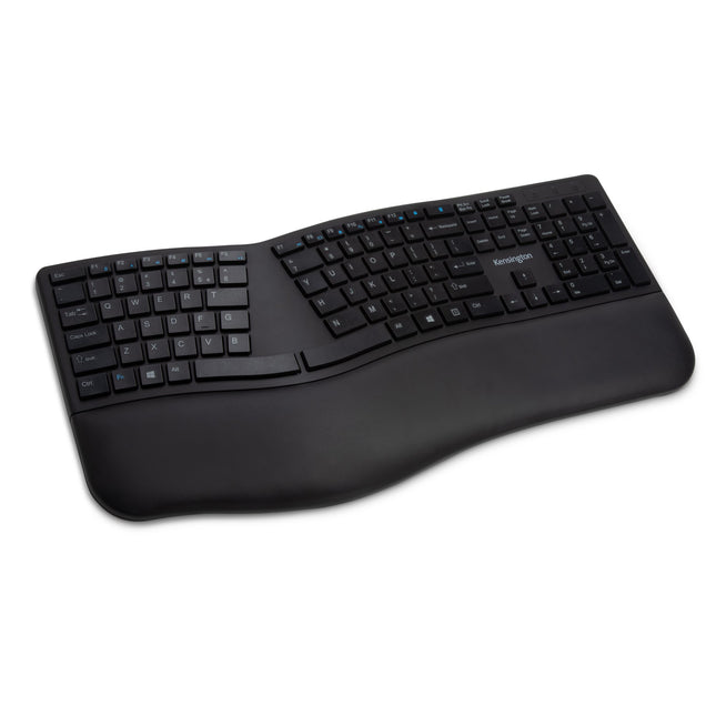 Kensington Pro Fit Ergo Wireless Keyboard-Black - Wireless Connectivity - Bluetooth/RF - 2.40 GHz - USB Interface - Black