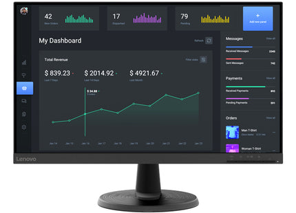Lenovo D24-40 24" Class Full HD LED Monitor - 16:9 - Raven Black - 23.8" Viewable - Vertical Alignment (VA) - WLED Backlight - 1920 x 1080 - 16.7 Million Colors - FreeSync - 250 Nit - 4 ms - 75 Hz Refresh Rate - HDMI - VGA - VESA Mount Compatible