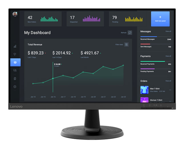 Lenovo D24-40 24" Class Full HD LED Monitor - 16:9 - Raven Black - 23.8" Viewable - Vertical Alignment (VA) - WLED Backlight - 1920 x 1080 - 16.7 Million Colors - FreeSync - 250 Nit - 4 ms - 75 Hz Refresh Rate - HDMI - VGA - VESA Mount Compatible
